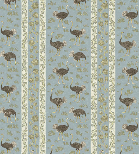 Ostrich Stripe Wallpaper by Josephine Munsey Mid Blue and White