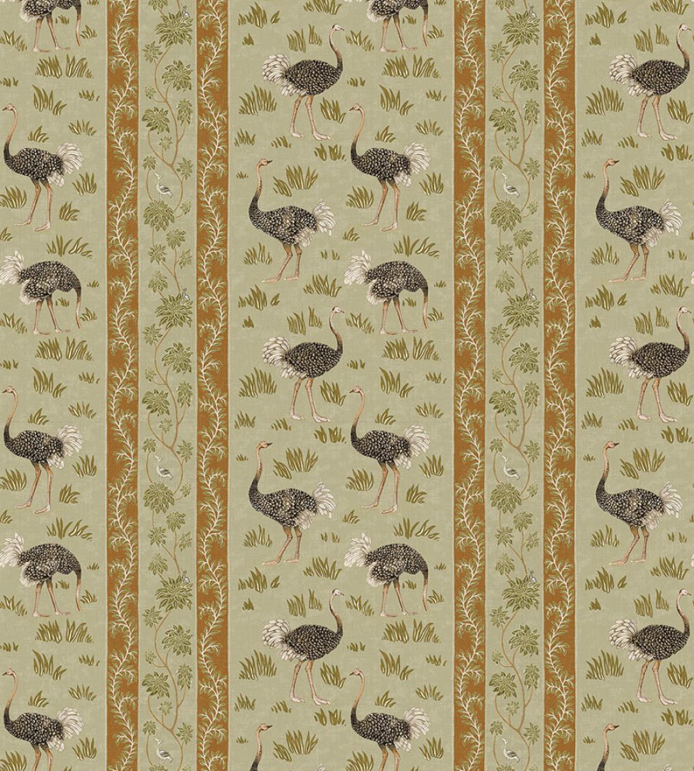 Ostrich Stripe Wallpaper by Josephine Munsey Olive and Orange