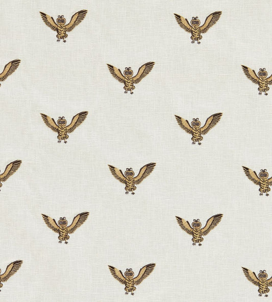 Owl of Athena Embroidery Fabric by Clarke & Clarke Gold