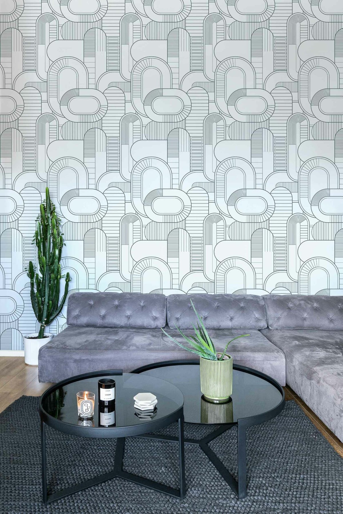 Pacífica wallpaper by Coordonné in 84, shown in a styled room