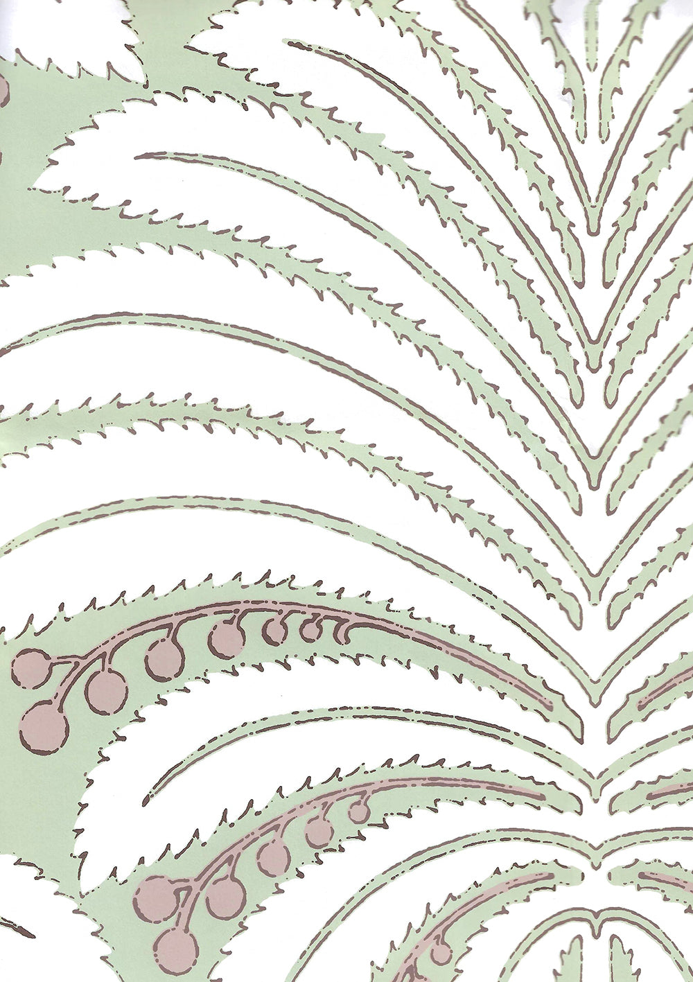 Palm Garden Celadon / Hazelnut on Off-White wallpaper by Quadrille