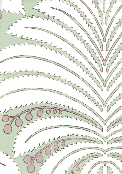 Palm Garden Celadon / Hazelnut on Off-White wallpaper by Quadrille