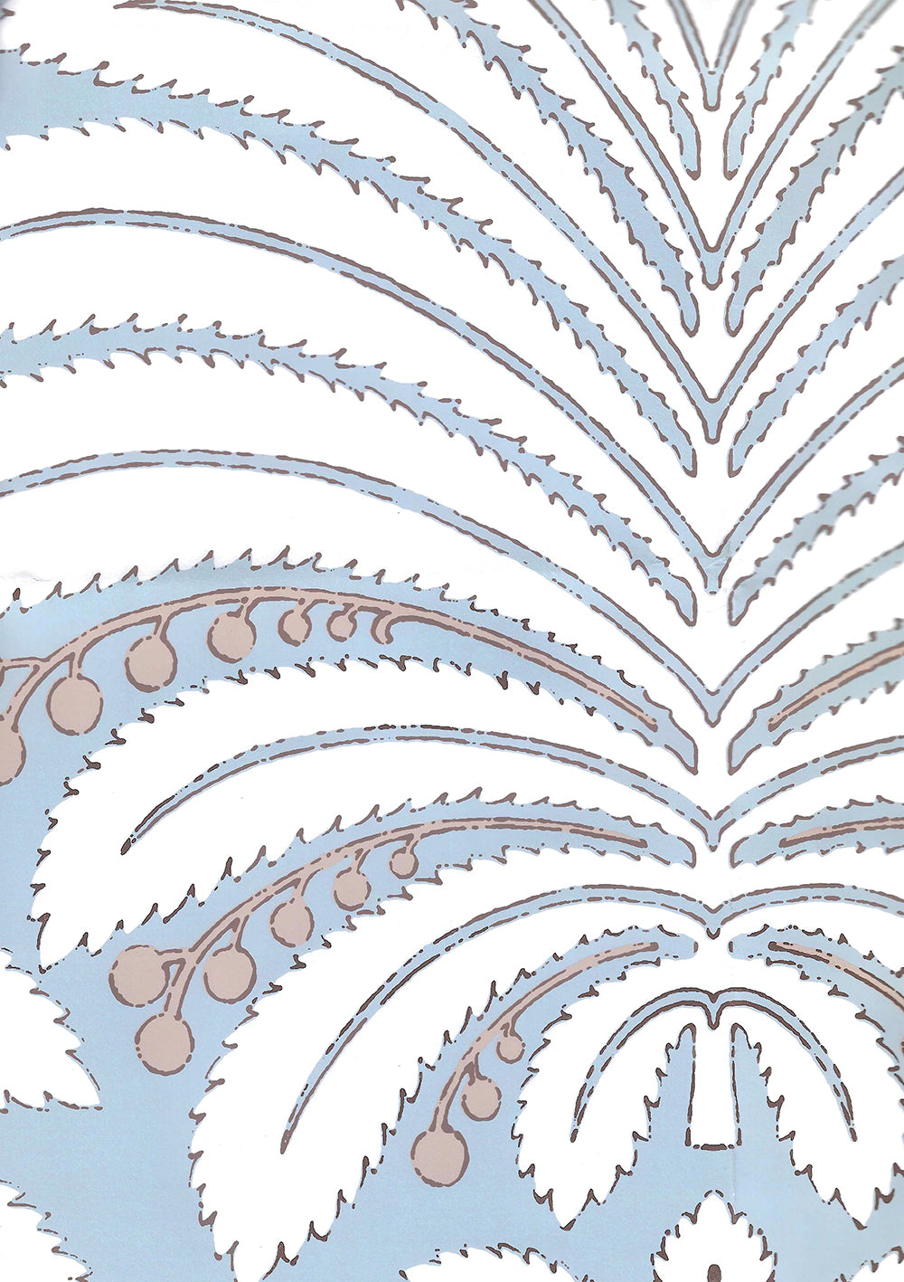 Palm Garden Windsor Blue / Hazelnut on Almost White wallpaper by Quadrille