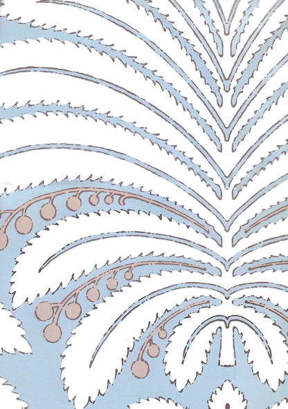 Palm Garden Windsor Blue / Hazelnut on Almost White wallpaper by Quadrille