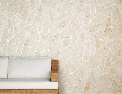 Palm Paradise Wallpaper by Phillip Jeffries in Opal Retreat, shown installed in a room setting