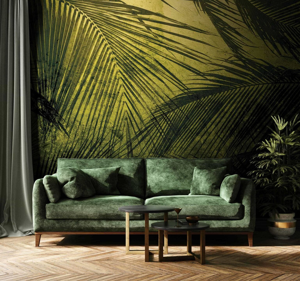 Palms mural by Coordonné in Campo, shown in a styled room