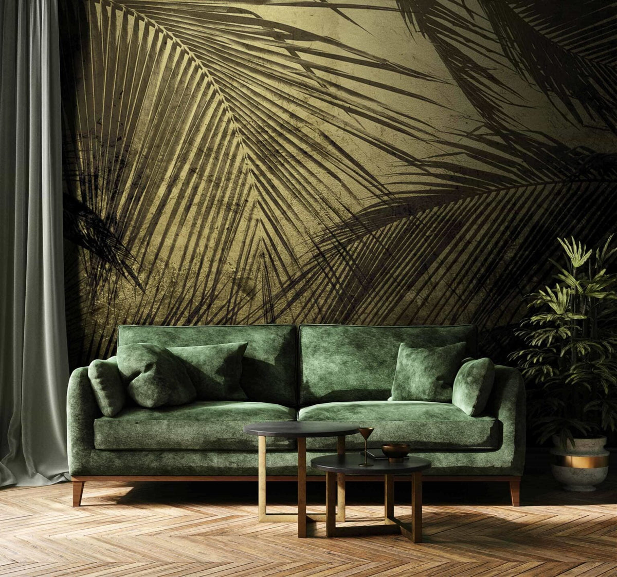 Palms mural by Coordonné in Fresh, shown in a styled room