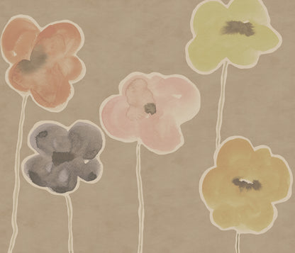Paper Poppies Beige mural by Rebel Walls