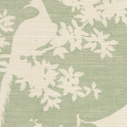 Paradise Background Celadon on Beige Grasscloth wallpaper by Quadrille