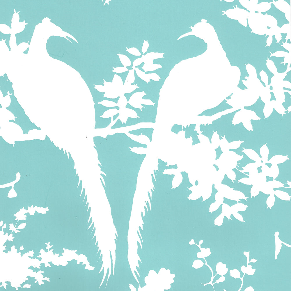 Paradise Background Turquoise on White wallpaper by Quadrille