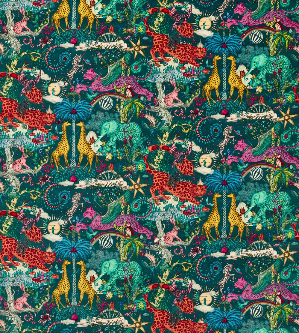 Paradise Lost Velvet Fabric by Clarke & Clarke Teal