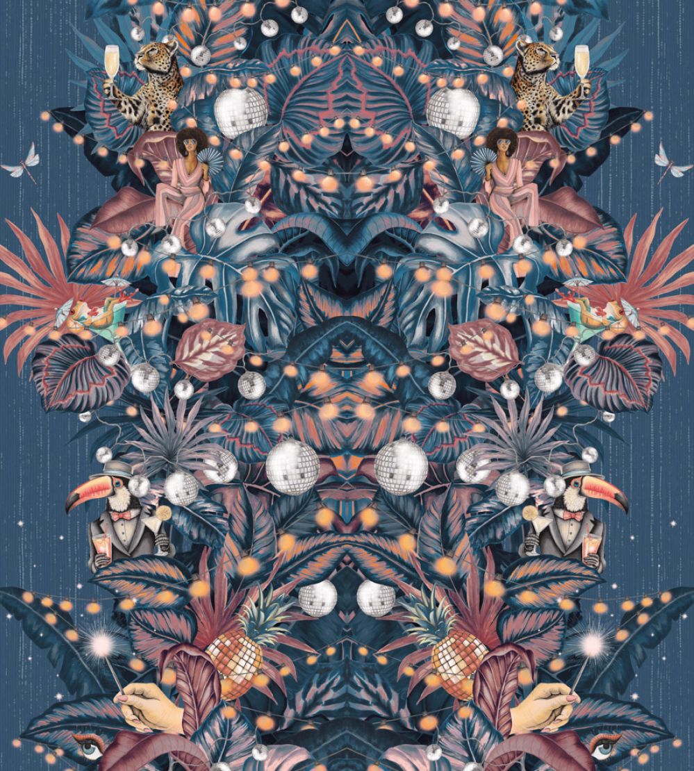 Paradise Party Wallpaper by Brand McKenzie Blueberry Rose