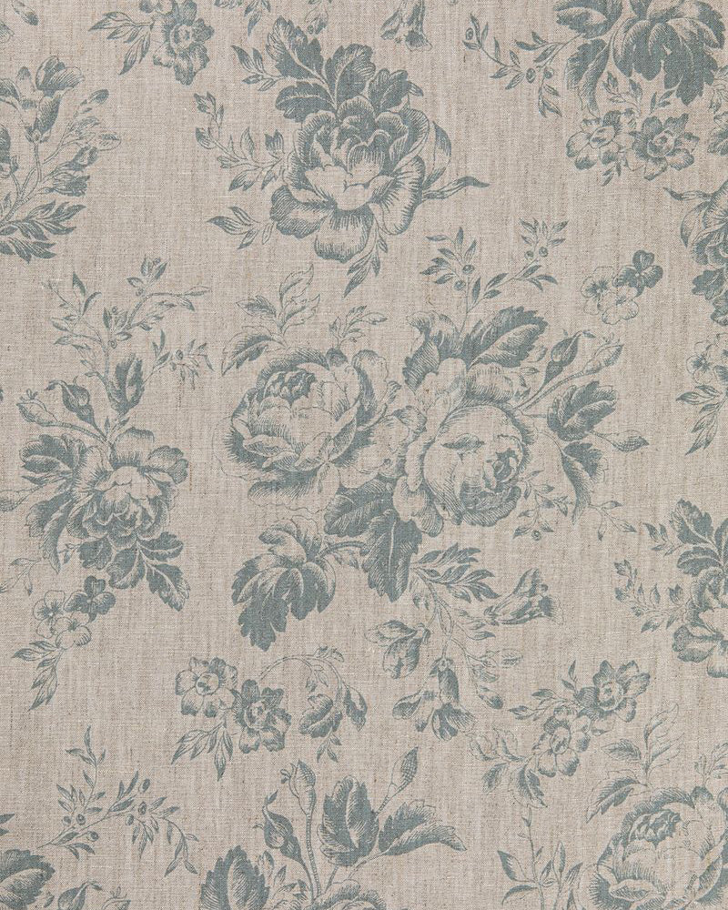 Paris Rose Teal on Natural fabric by Cabbages & Roses
