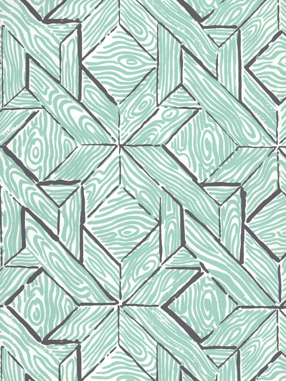 Parquetry Teal Charcoal on White wallpaper by China Seas