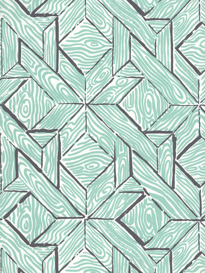 Parquetry Teal Charcoal on White wallpaper by China Seas