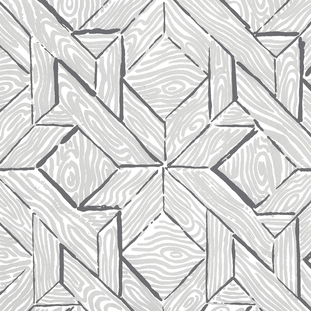 Parquetry Gray Silver on Almost White wallpaper by China Seas