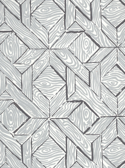 Parquetry Gray Charcoal on White wallpaper by China Seas
