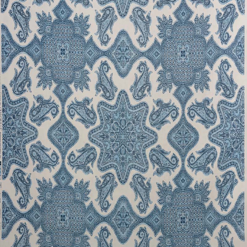 Parsa Medium Blues Cream Blotch on Cream Linen fabric by Home Couture