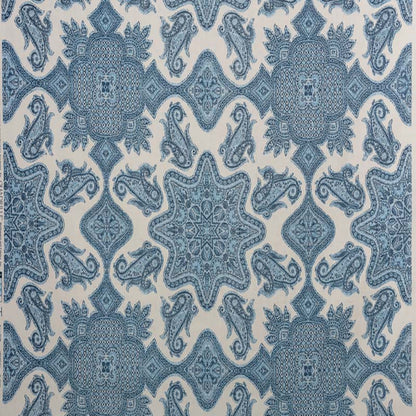 Parsa Medium Blues Cream Blotch on Cream Linen fabric by Home Couture