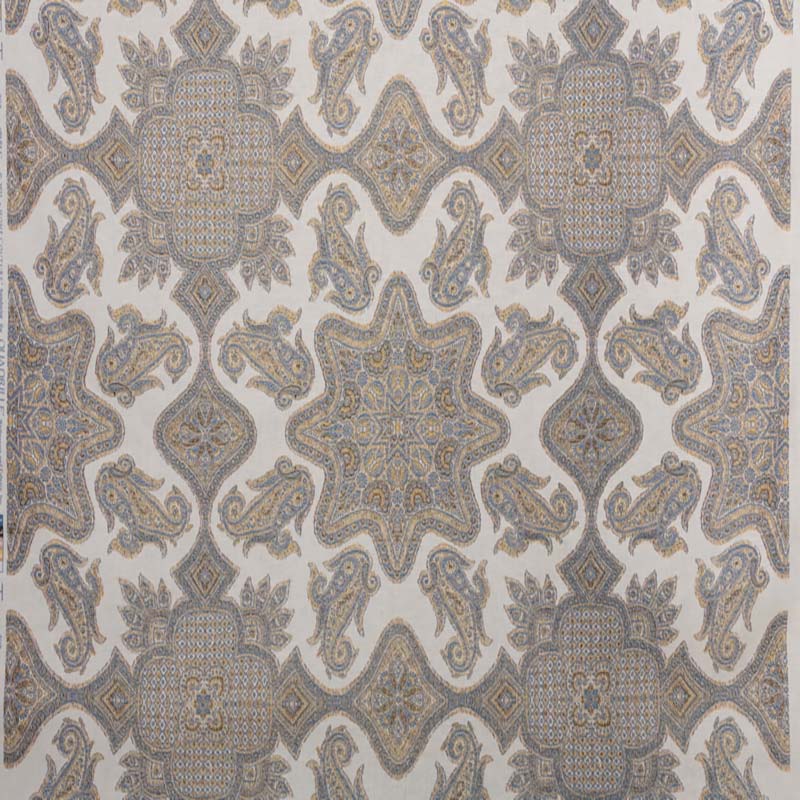 Parsa Slate Brown Lavender Yellow on Ecru Linen fabric by Home Couture