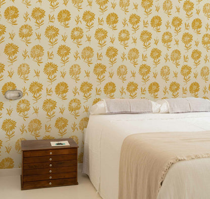 Parterre wallpaper by Coordonné in Curry, shown in a styled room