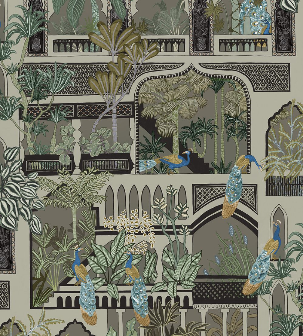Peacock Arches Wallpaper by Josephine Munsey Mushroom Grey