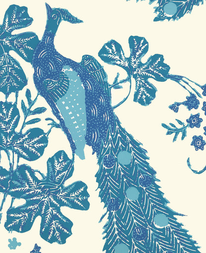 Peacock Batik Multi Blues on Off White Paper wallpaper by China Seas
