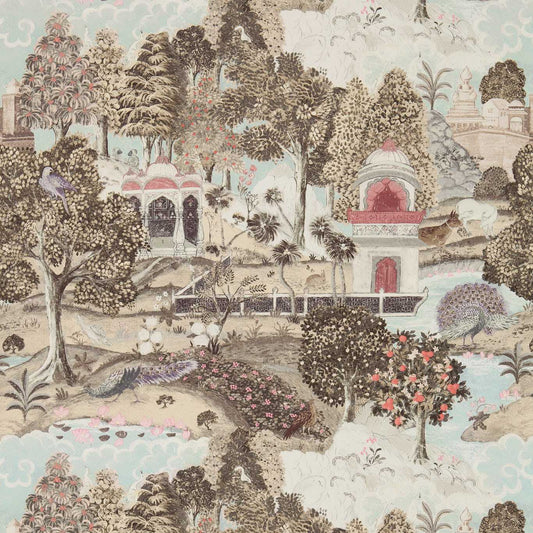 Peacock Garden Linen/Silver mural by Zoffany