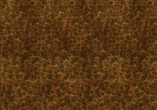 Peafowl mural by Coordonné in Gold, flat pattern view