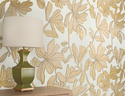 Peekaboo Petals Wallpaper by Phillip Jeffries in Gilded Silhouette, shown installed in a room setting