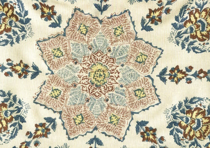 Persepolis Brown/Navy on Cream Linen fabric by Home Couture