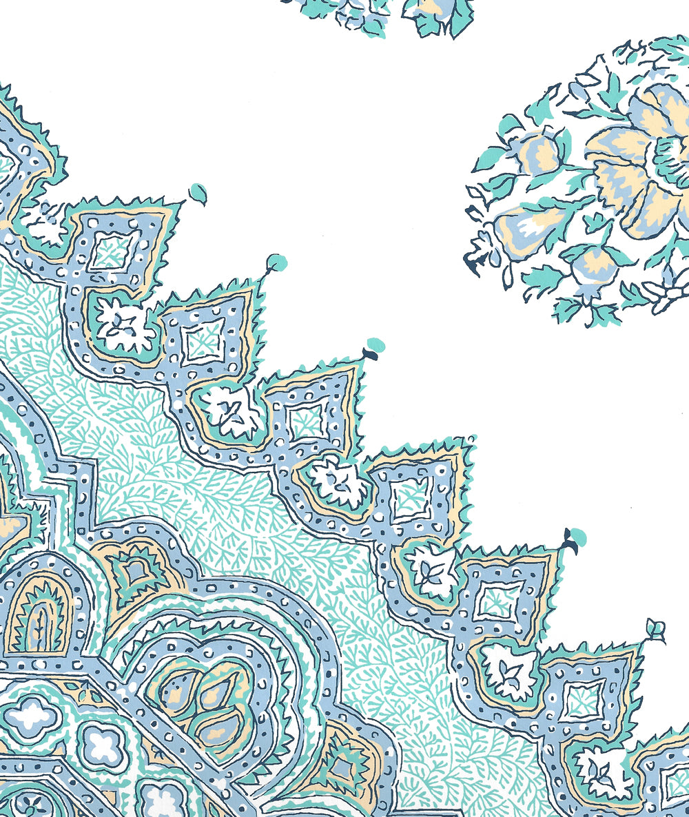 Persepolis Celeste Blue on White wallpaper by Home Couture