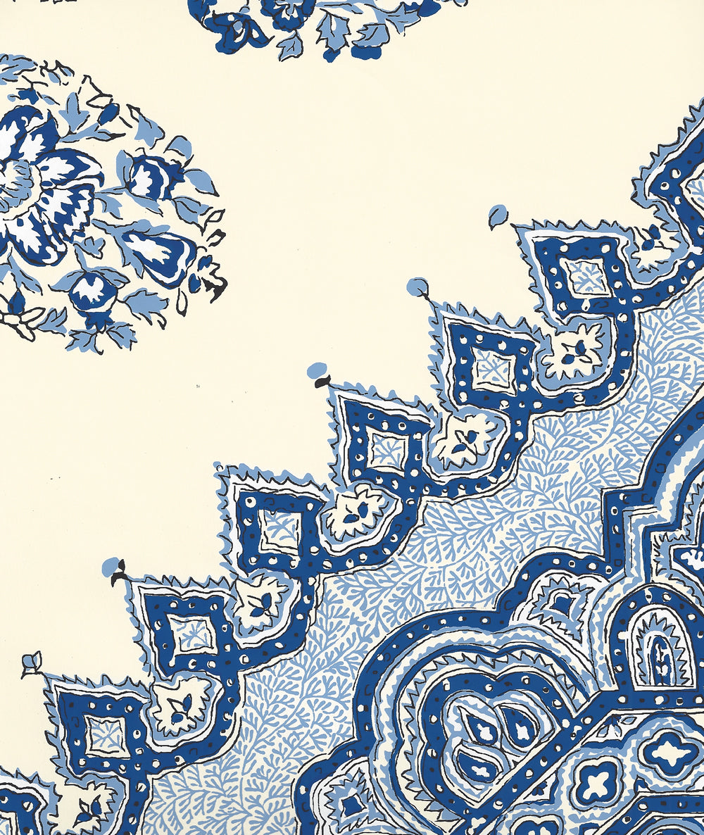 Persepolis Navy French Blue on Off White wallpaper by Home Couture