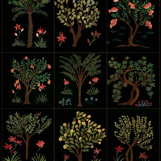 Persian Garden Original Scale Midnight wallpaper by Lisa Fine Textiles