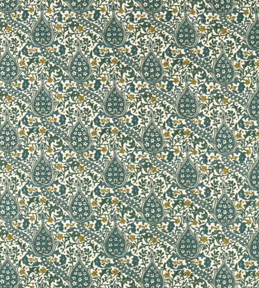 Persian Tulip Embroidery Fabric by Morris & Co Evergreen