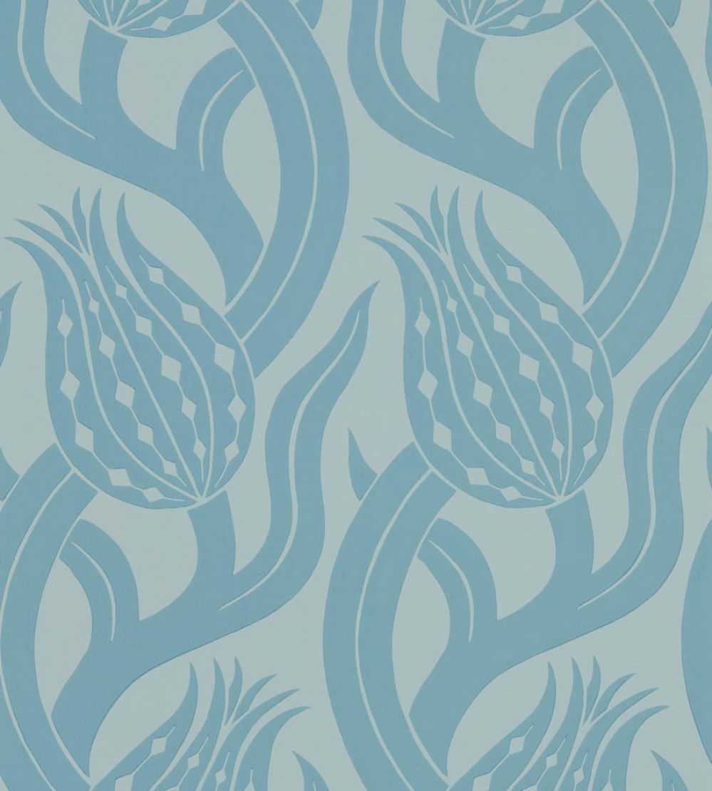 Persian Tulip Wallpaper by Zoffany Blue Stone