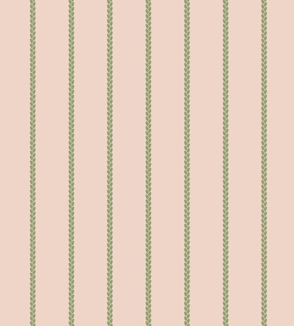 Petal Stripe Wallpaper by Farrow & Ball Pink Ground / Yeabridge Green
