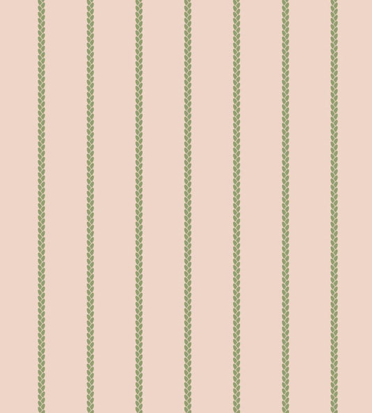 Petal Stripe Wallpaper by Farrow & Ball Pink Ground / Yeabridge Green
