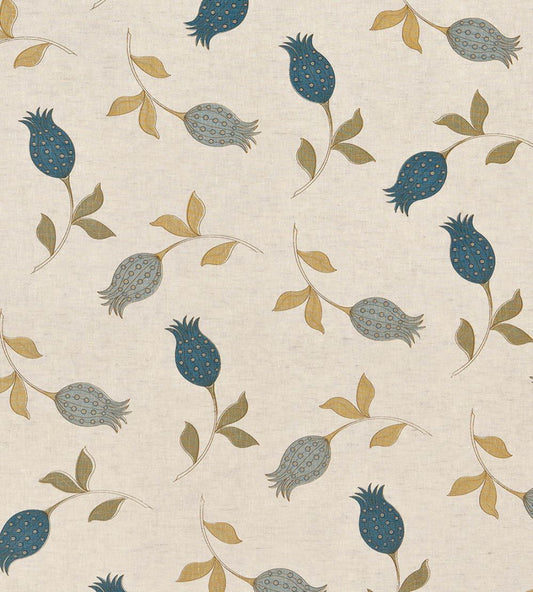 Petite Tulipe Fabric by Vanderhurd Indigo/Champignon