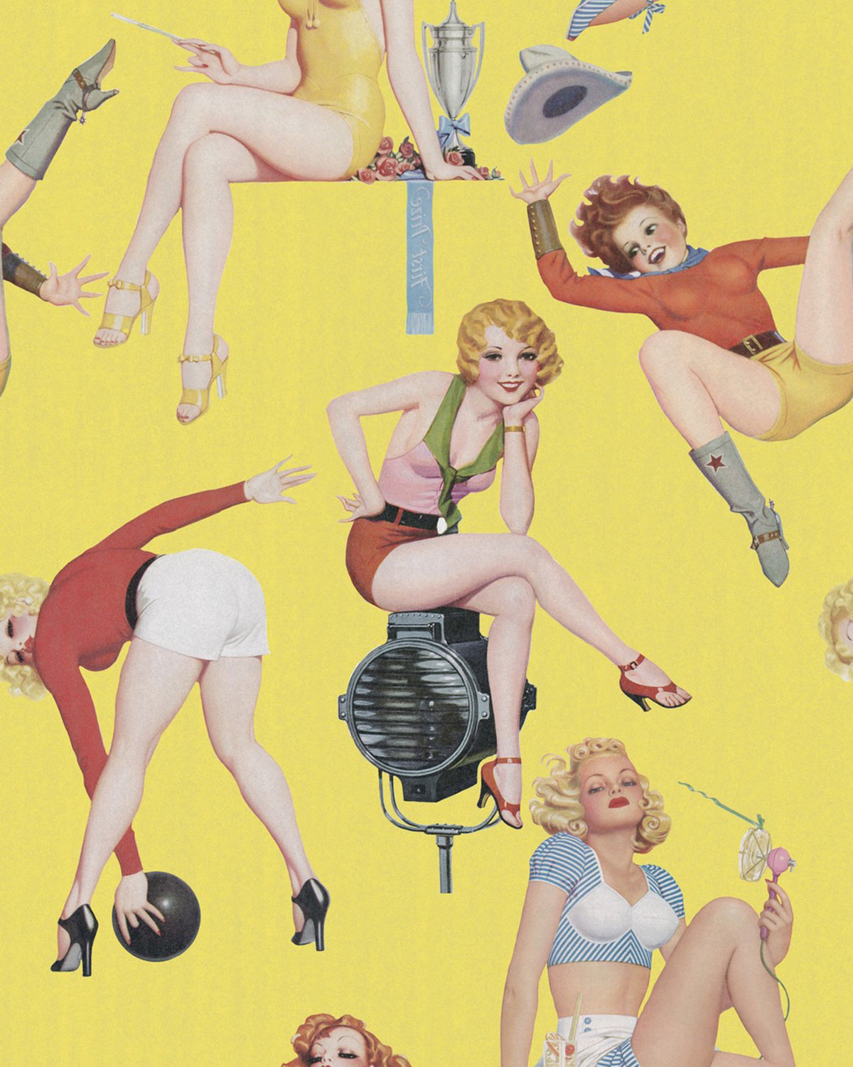 Pin-up Girls Blue, White wallpaper by MINDTHEGAP