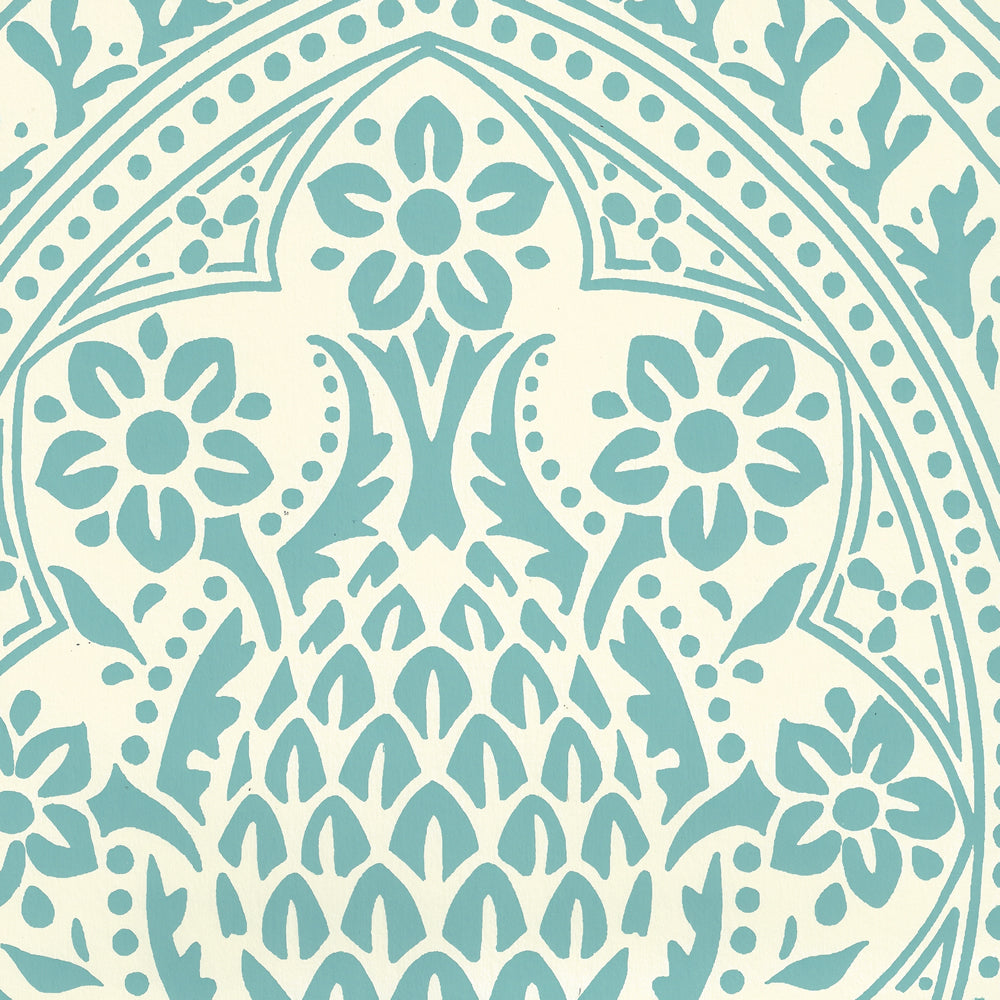 Pina Dark Turquoise on Off White wallpaper by Quadrille