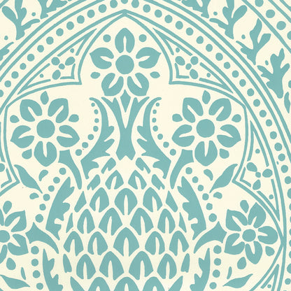 Pina Dark Turquoise on Off White wallpaper by Quadrille