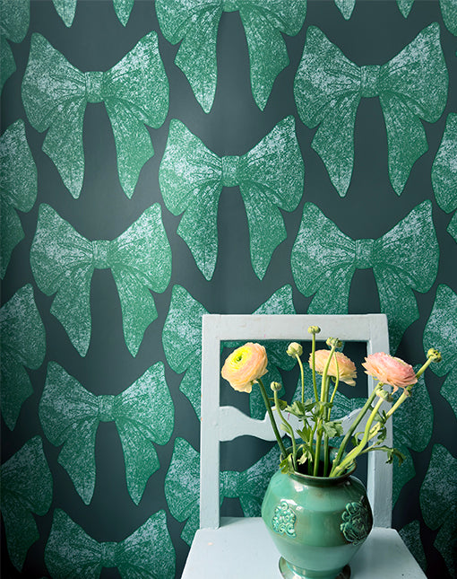 Pink Bows Wallpaper by Studio Lisa Bengtsson in Pink, room view