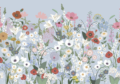 Playful Meadow Blue mural by Rebel Walls