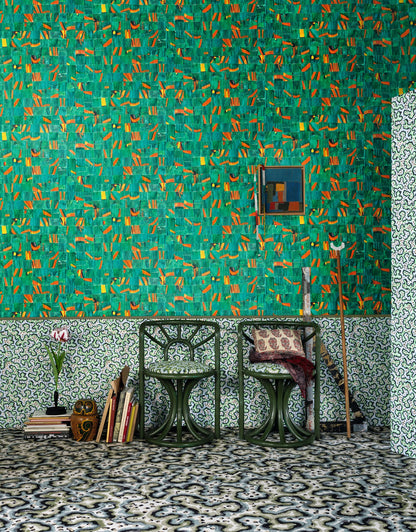 Plisse Plumes Wallpaper by Pierre Frey shown in a room setting (view 1)