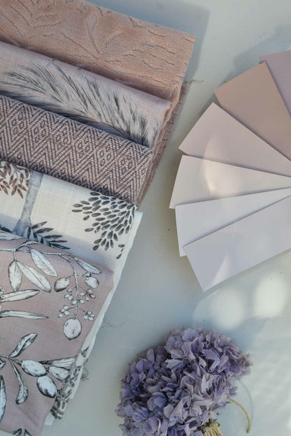 Plumero fabric by Coordonné in Cava, shown in a styled room