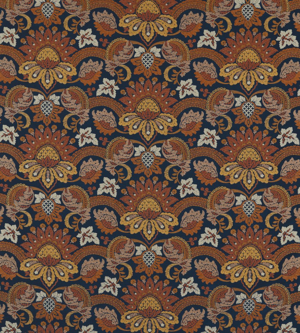 Pomegranate Velvet Fabric by Zoffany Indigo / Terracota