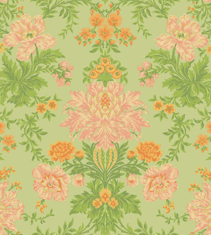 Poppies Wallpaper by Cole & Son Peach, Marigold & Grass on Soft Green