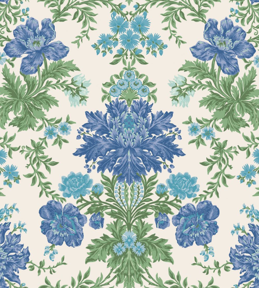 Poppies Wallpaper by Cole & Son Sapphire, Cerulean & Moss on Stone