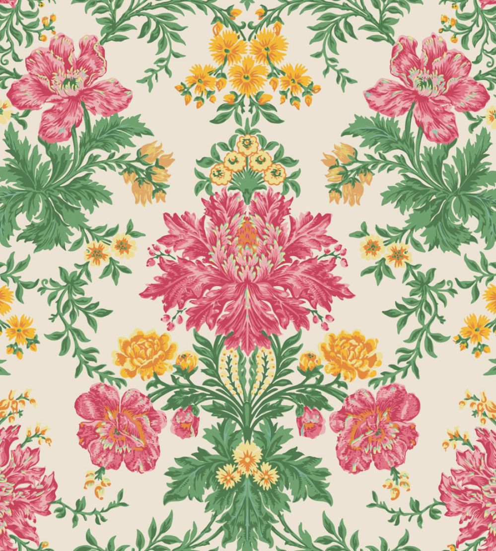 Poppies Wallpaper by Cole & Son Soft Fuchsia, Buttercup & Fern on Cream